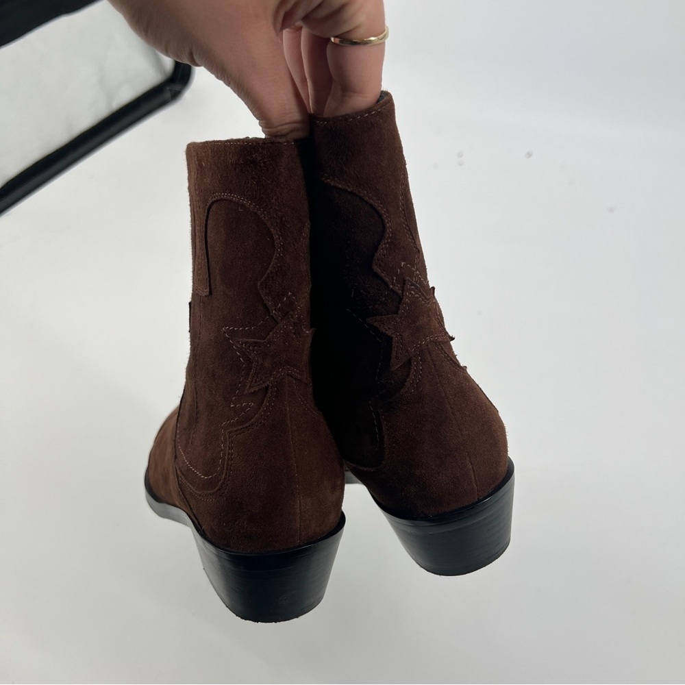 Bibi Lou Short Western Brown Suede Star Embroidered Point Toe Cowgirl Booties 37 - Picture 9 of 14